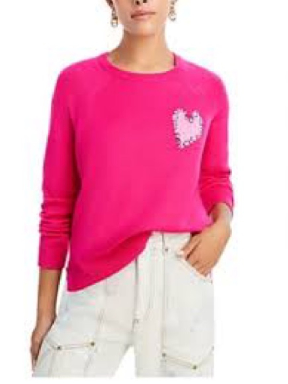 AQUA x Kerri Rosenthal Heart Patch Sweater Pink Size S Bloomingdale’s Exclusive
